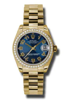 Rolex Lady-Datejust 31 Blue Concentric Circle Dial 18K Yellow Gold President Automatic Ladies Watch 178288BLCAP