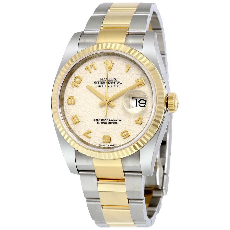Rolex Oyster Perpetual Datejust 36 Ivory Dial Stainless Steel and 18K Yellow Gold Bracelet Automatic Men's Watch 116233IJAO