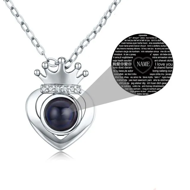 Rose Gold Silver Color 100 Languages I Love You Projection Heart Crown name Pendant Necklace Romantic Memory
