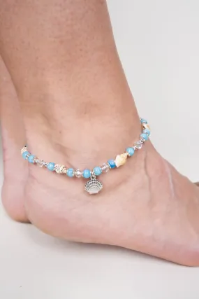 SALE! Conch Cove Seashell Blue Beaded Anklet