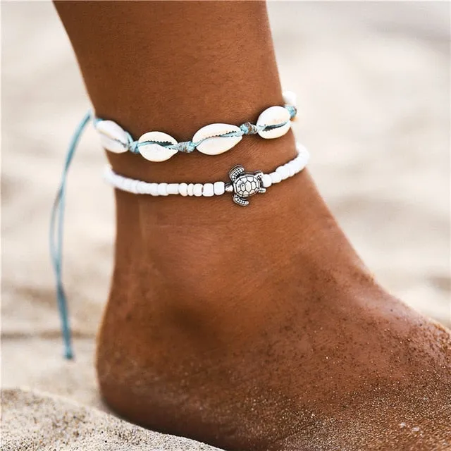 Save Sea Turtle Jewelry | Bead SeaShell Sea Turtle Anklet
