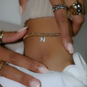 Save the Ocean Anklets Cuban Link Zircon Pave Initial
