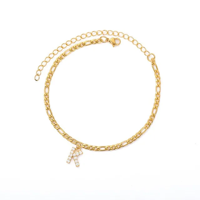 Save the Ocean Anklets Cuban Link Zircon Pave Initial
