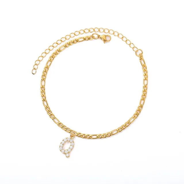 Save the Ocean Anklets Cuban Link Zircon Pave Initial