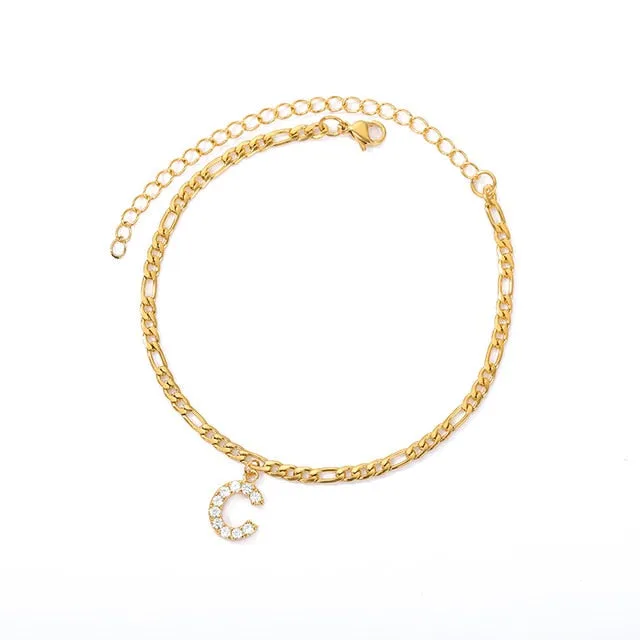Save the Ocean Anklets Cuban Link Zircon Pave Initial