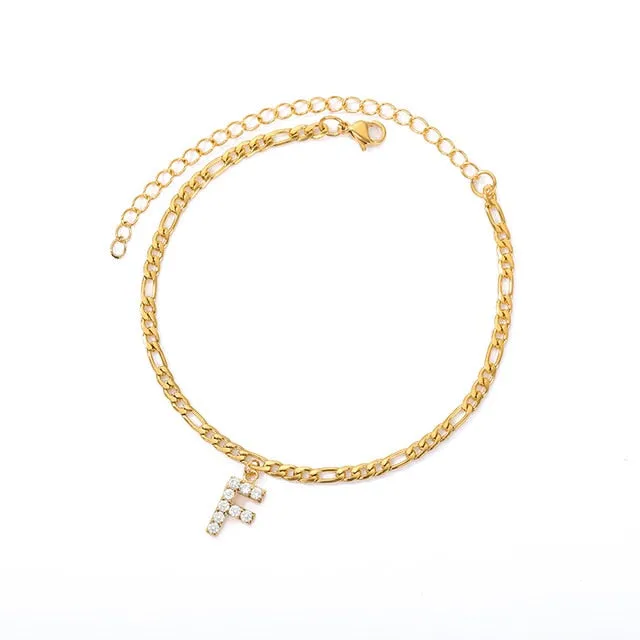 Save the Ocean Anklets Cuban Link Zircon Pave Initial