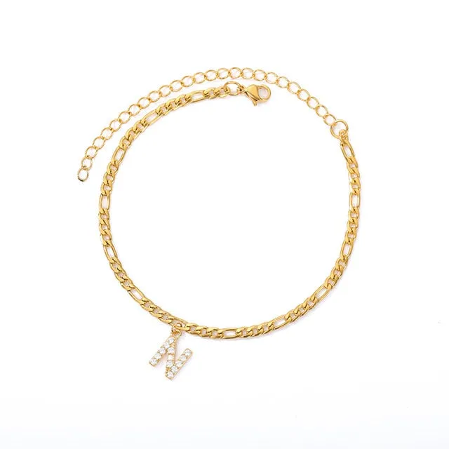 Save the Ocean Anklets Cuban Link Zircon Pave Initial