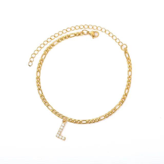 Save the Ocean Anklets Cuban Link Zircon Pave Initial