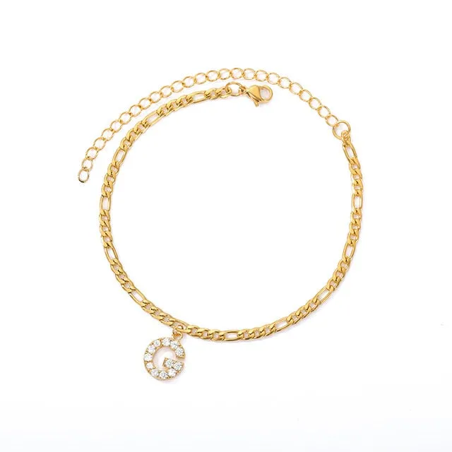 Save the Ocean Anklets Cuban Link Zircon Pave Initial
