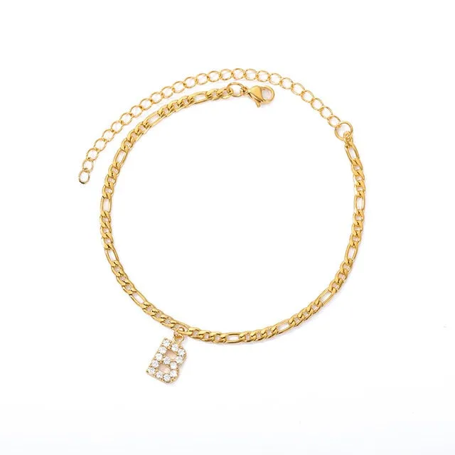 Save the Ocean Anklets Cuban Link Zircon Pave Initial