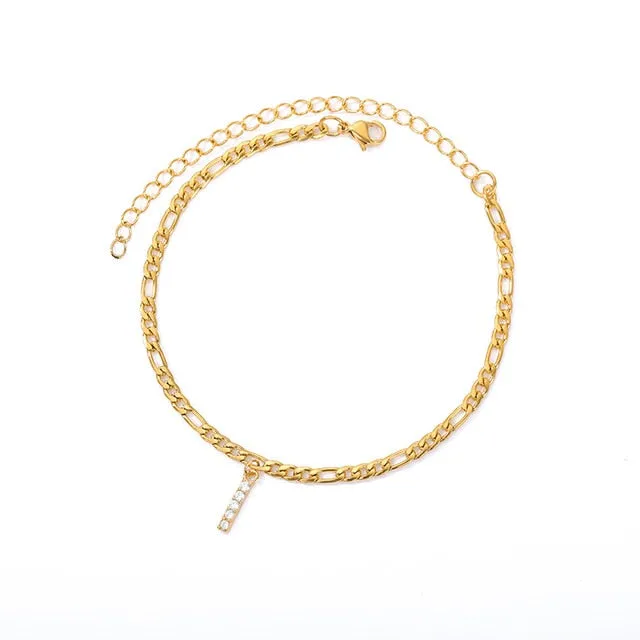 Save the Ocean Anklets Cuban Link Zircon Pave Initial