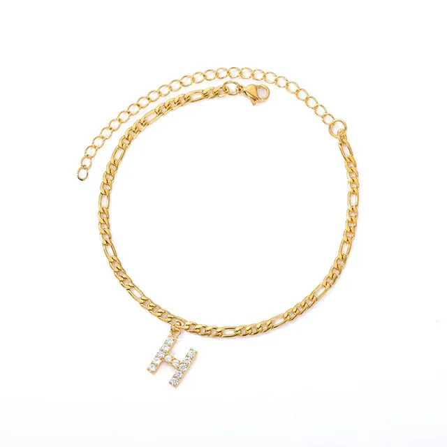 Save the Ocean Anklets Cuban Link Zircon Pave Initial