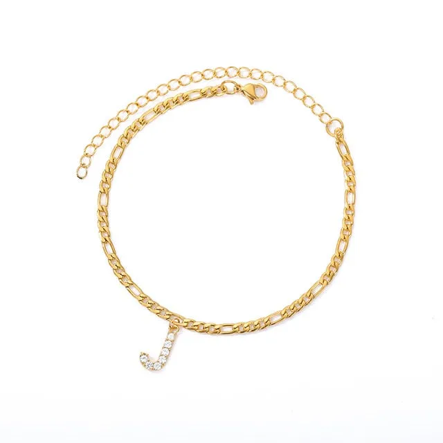 Save the Ocean Anklets Cuban Link Zircon Pave Initial