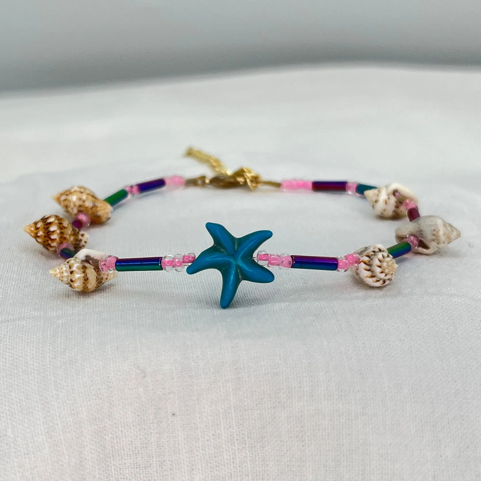 Seashell Stoned Adjustable Beaded Anklet–Perfect for Beach 