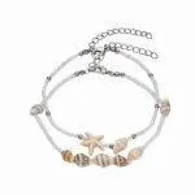 Set Of 2 Seed Bead & Seashell Anklets