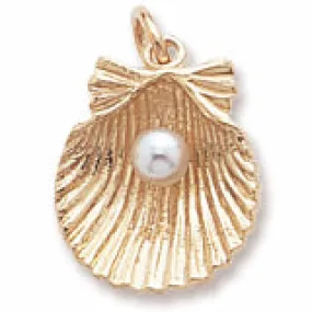 Shell With Pearl Charm in Yellow Gold Plated