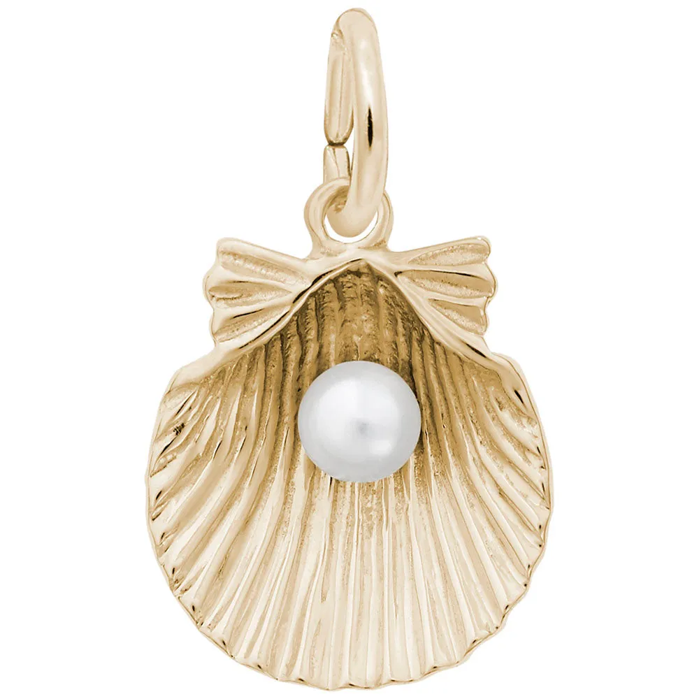 Shell With Pearl Charm in Yellow Gold Plated