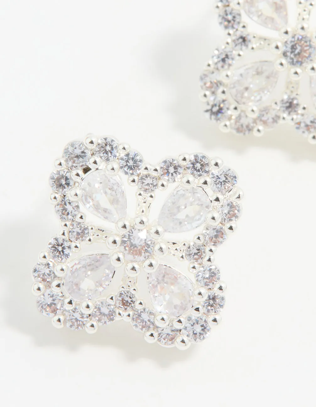 Silver Cubic Zirconia Floral Stud Earrings
