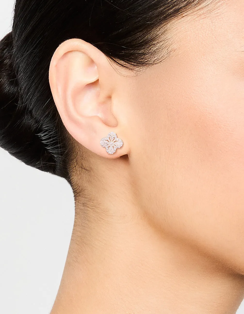 Silver Cubic Zirconia Floral Stud Earrings