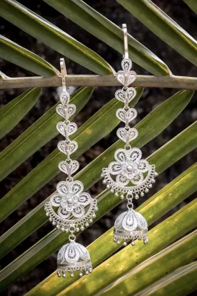 Silver Linings "Floral Kaan Chain" Silver Filigree Handmade Jhumka Earrings