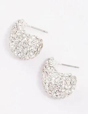 Silver Paved Teardrop Stud Earrings