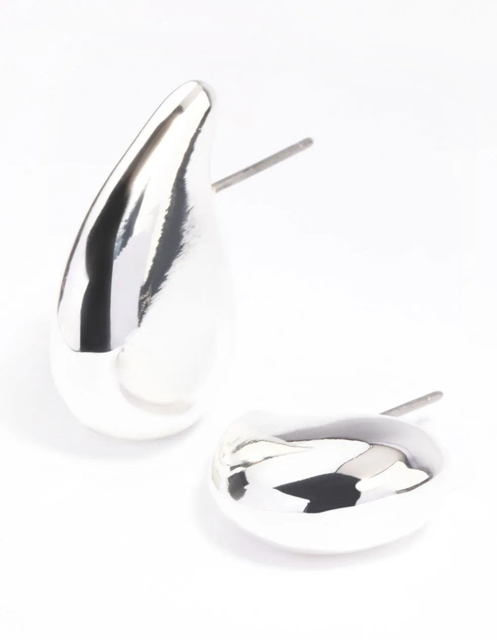 Silver Plated Smooth Teardrop Stud Earrings
