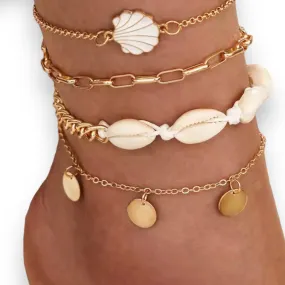 Stackable Seashell Anklet Bracelet Set