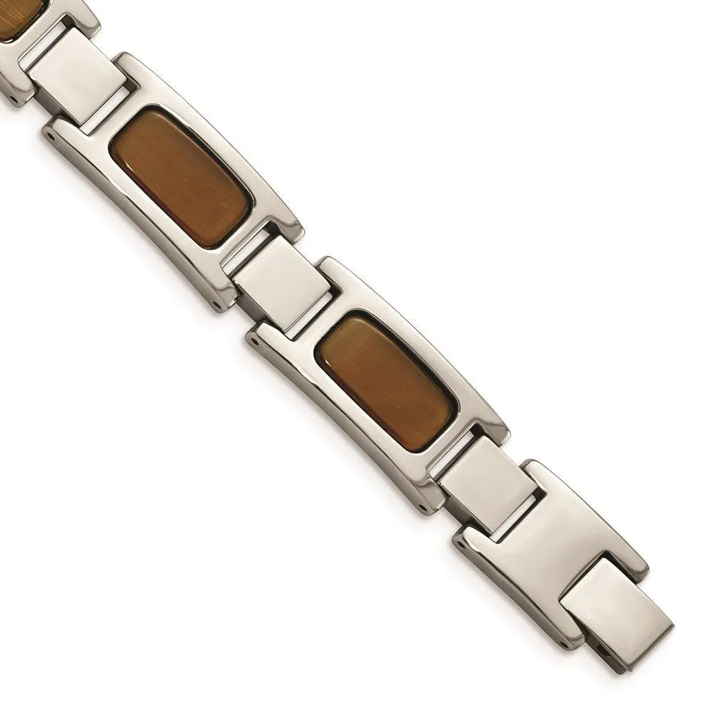Stainless Steel Polished with Tiger's Eye 8.5in Bracelet
