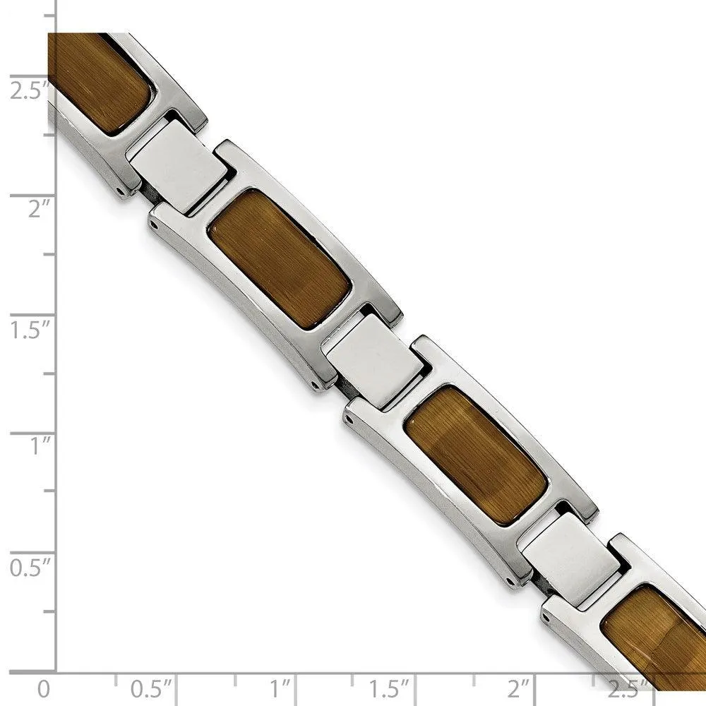 Stainless Steel Polished with Tiger's Eye 8.5in Bracelet