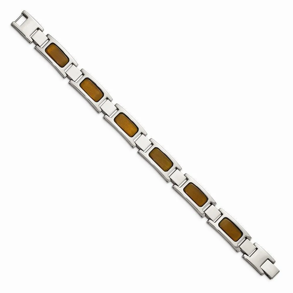 Stainless Steel Polished with Tiger's Eye 8.5in Bracelet