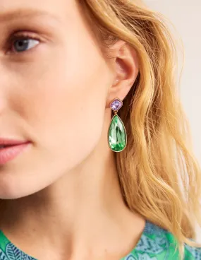 Statement Jewel Earrings-Green and Lilac