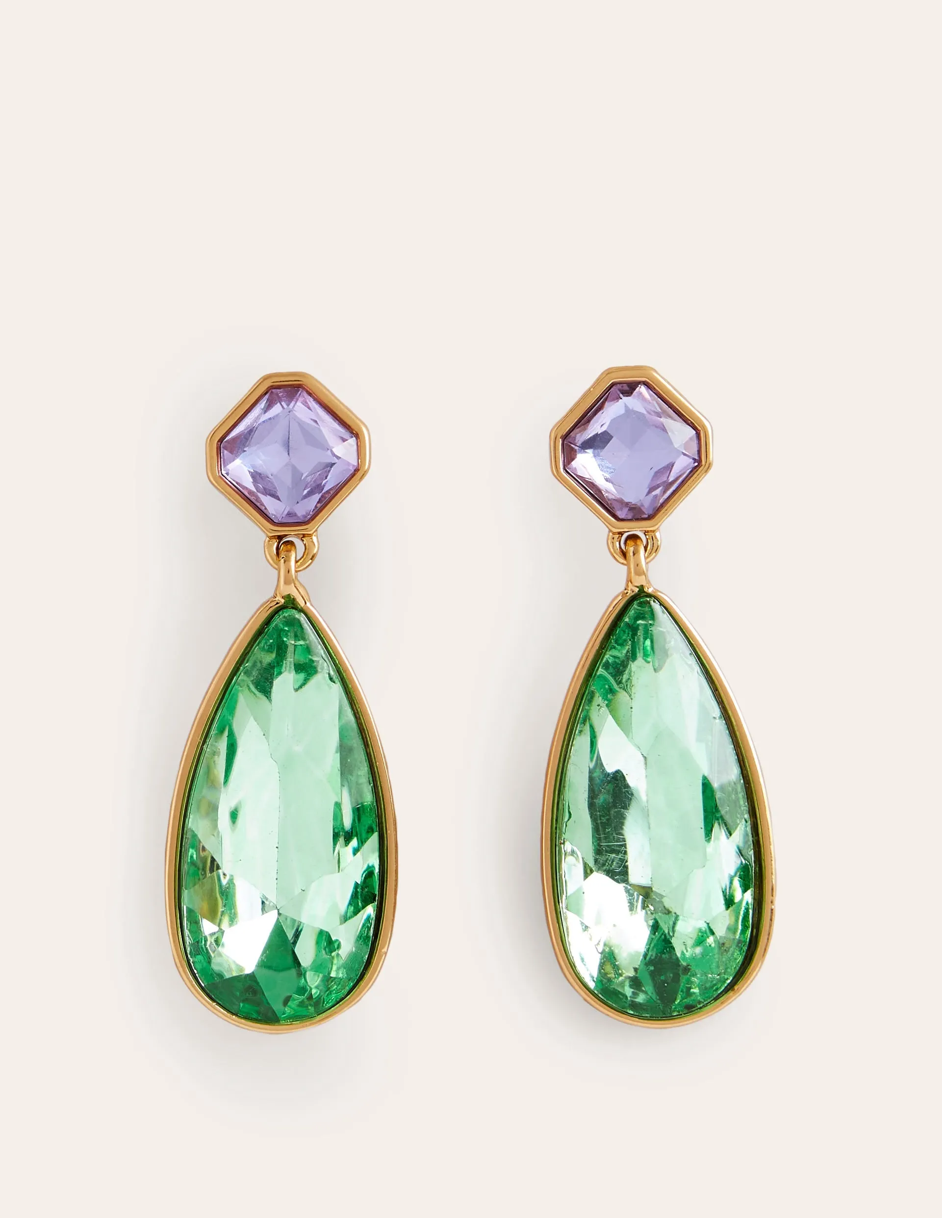 Statement Jewel Earrings-Green and Lilac