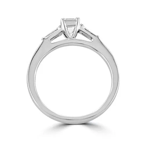 Steffans Emerald Cut Diamond Solitaire Platinum Engagement Ring with Tapered Baguette Cut Diamond Shoulders (RBC: 0.50ct, F/G VS, GIA TB: 0.25ct)