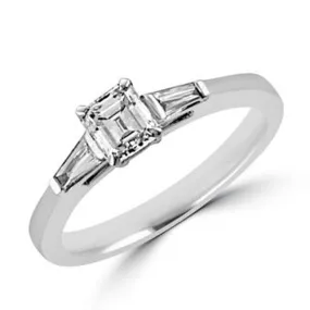 Steffans Emerald Cut Diamond Solitaire Platinum Engagement Ring with Tapered Baguette Cut Diamond Shoulders (RBC: 0.50ct, F/G VS, GIA TB: 0.25ct)