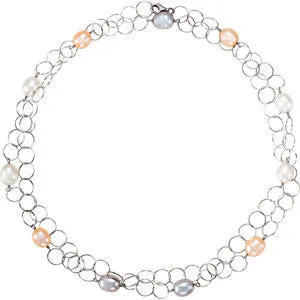 Sterling Silver 10-11mm Freshwater Multi-Colored Pearl 40" Necklace
