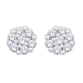 Sterling Silver 1/10 Ct.Tw. Diamond Flower Studs Earrings