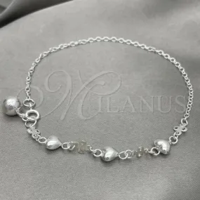 Sterling Silver Charm Anklet , Heart Design, Polished, Silver Finish, 03.409.0029.10