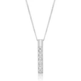 Sterling Silver Cubic Zirconia On Vertical Bar Pendant