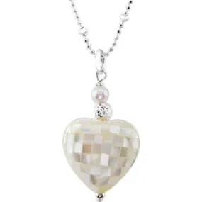 Sterling Silver Mother of Pearl Heart 18" Necklace