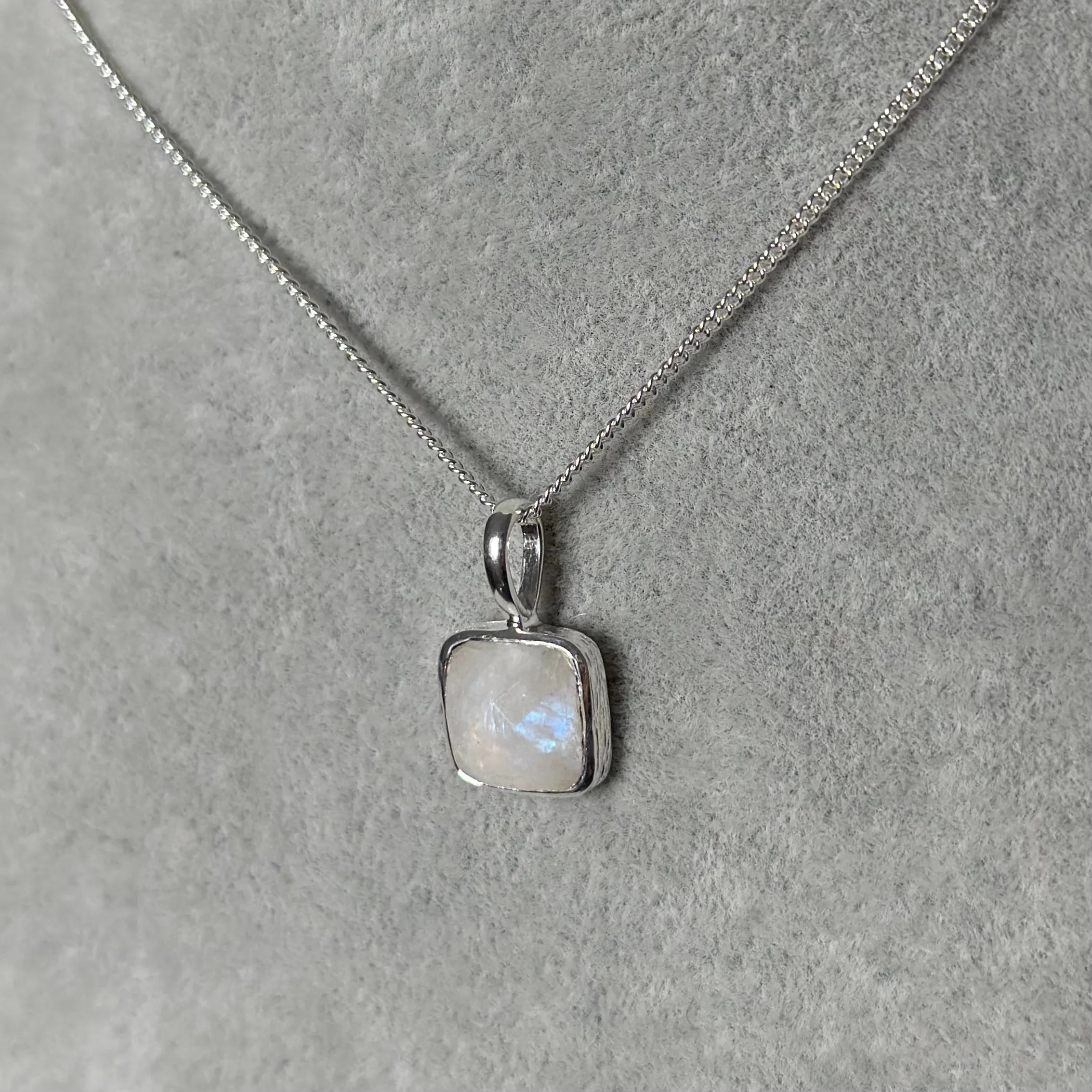 Sterling Silver Pendant Necklace with a Faceted Square Gemstone - Moonstone