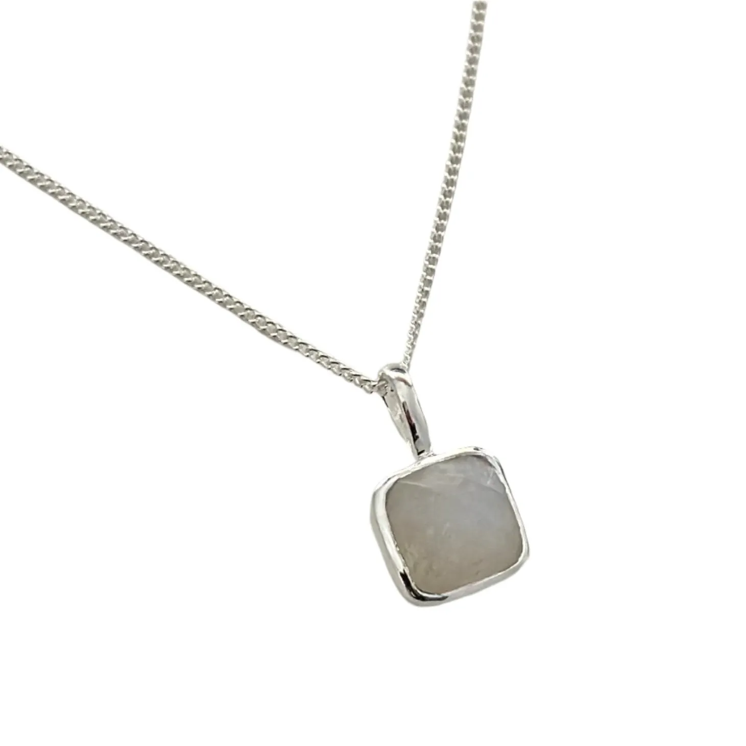 Sterling Silver Pendant Necklace with a Faceted Square Gemstone - Moonstone