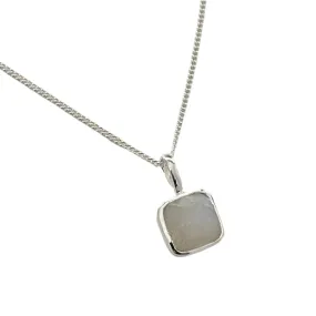 Sterling Silver Pendant Necklace with a Faceted Square Gemstone - Moonstone