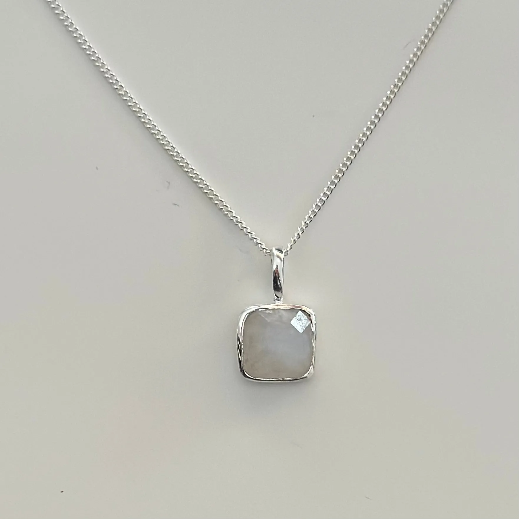 Sterling Silver Pendant Necklace with a Faceted Square Gemstone - Moonstone