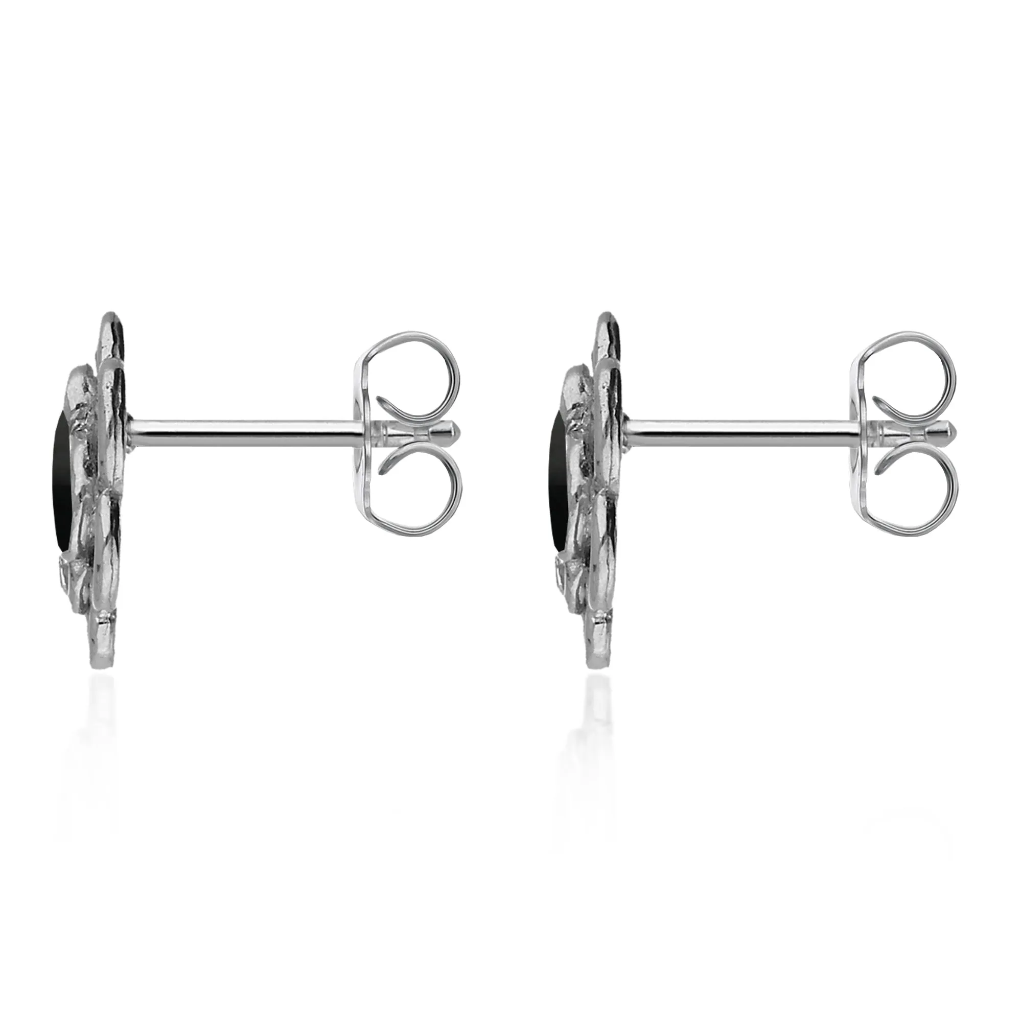 Sterling Silver Whitby Jet Abstract Flower Stud Earrings