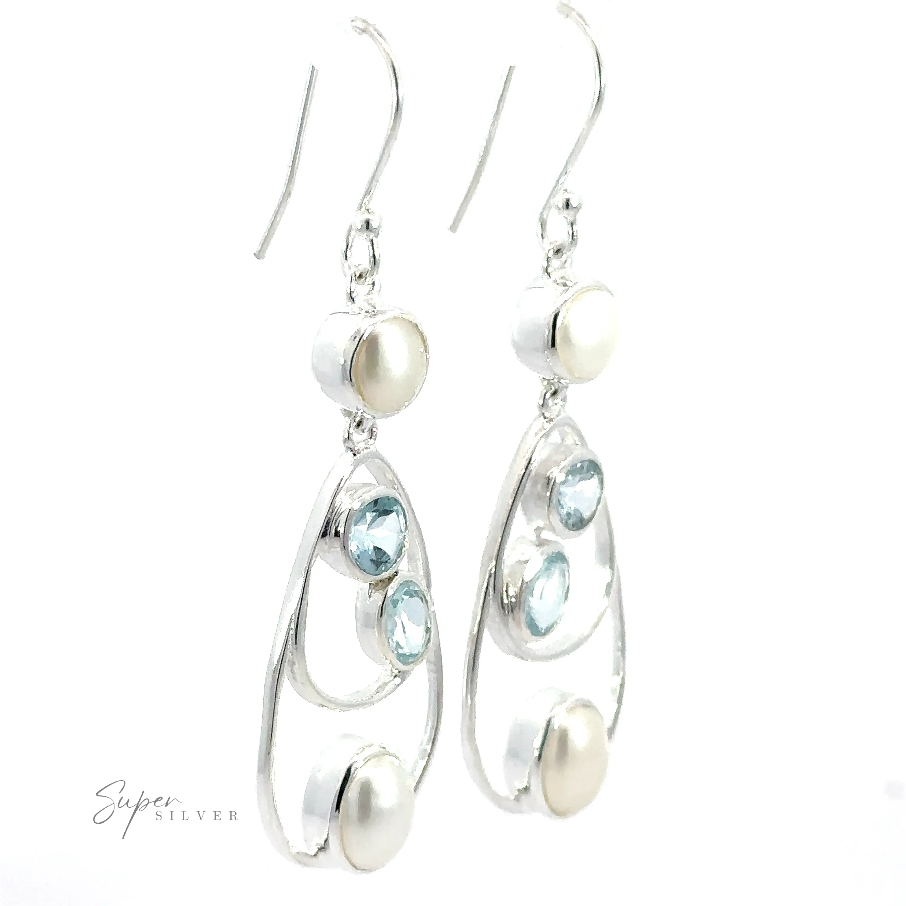 Stunning Teardrop Pearl and Blue Topaz Earrings