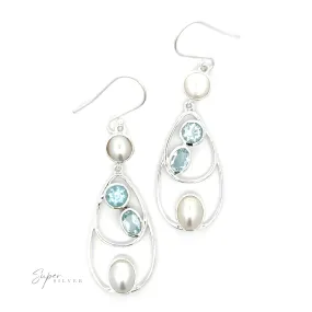 Stunning Teardrop Pearl and Blue Topaz Earrings