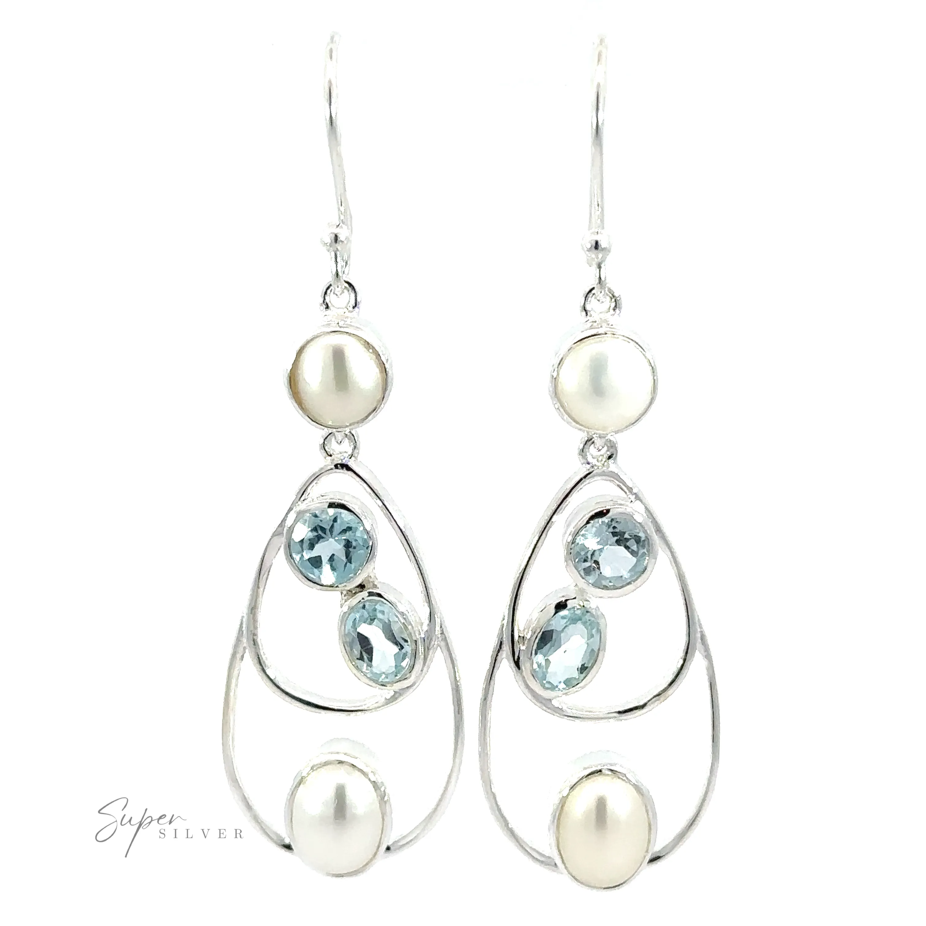 Stunning Teardrop Pearl and Blue Topaz Earrings