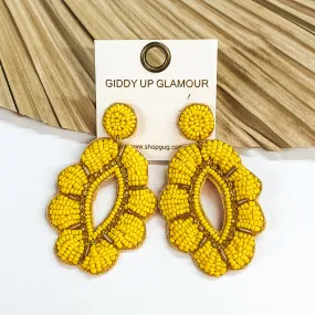Sweet as Blooms Beaded Open Oval Drop with a Scalloped Edge in Yellow