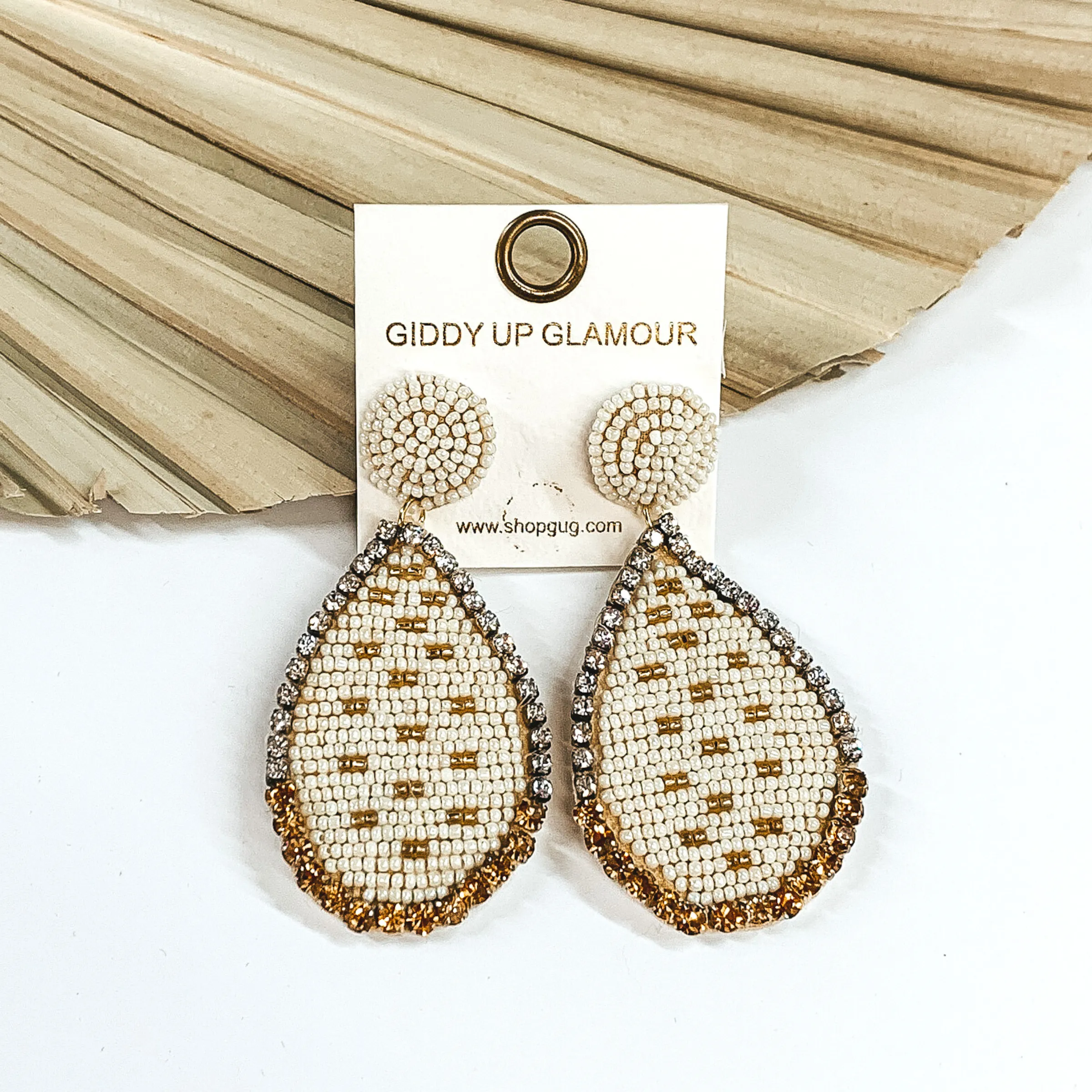 Teardrop Beaded and Crystal Statement Earrings in Ivory