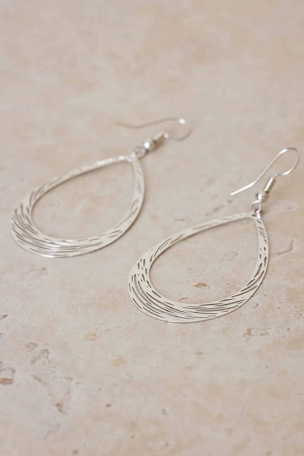 Teardrop Layered Earrings - Silver